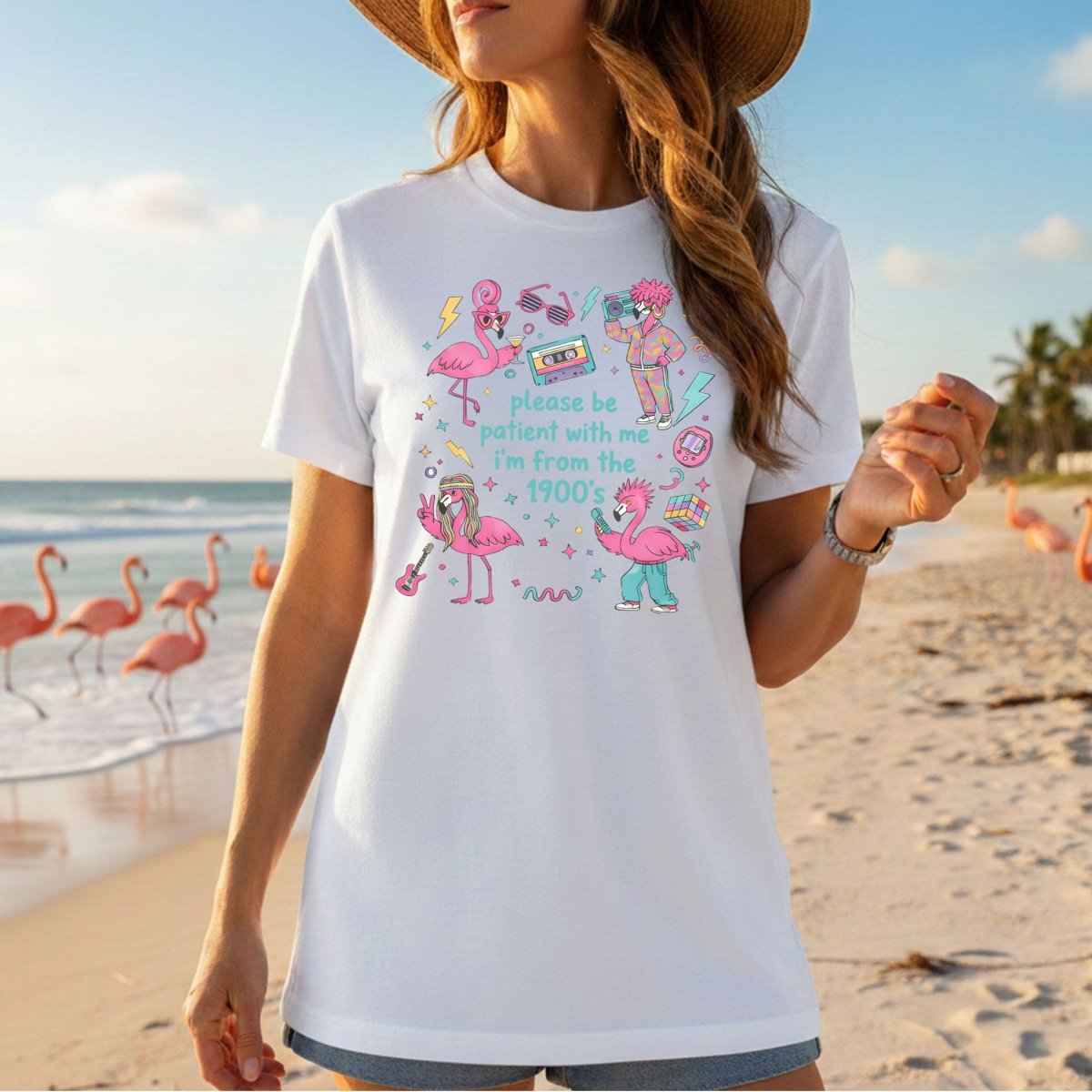 Witty 1900's Flamingo Shirt for Women - Funny Vintage 80s 90s Graphic Tee - FlamingoAholic