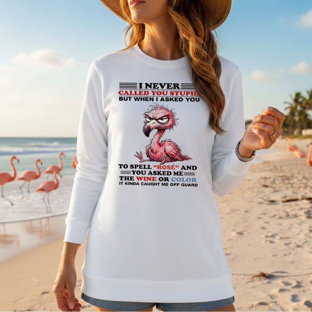 Witty Angry Flamingo Rosé Grammar T-Shirt - Perfect Sarcastic Wine Humor Gift - FlamingoAholic