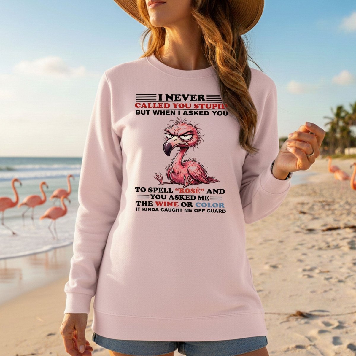 Witty Angry Flamingo Rosé Grammar T-Shirt - Perfect Sarcastic Wine Humor Gift - FlamingoAholic