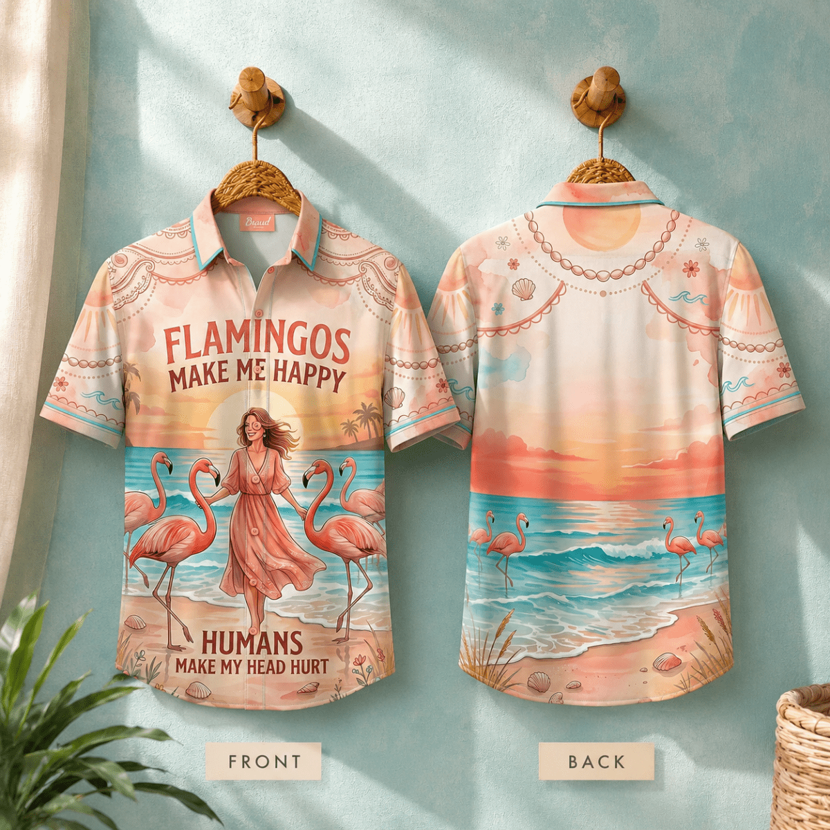 Women's Flamingo Hawaiian Shirt, Tropical Beach Button Up Shirt, Pink Flamingo Shirt for Women, Funny Vacation Shirt, Flamingo Lover Gift - FlamingoAholic
