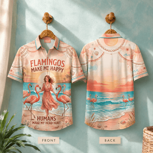 Women's Flamingo Hawaiian Shirt, Tropical Beach Button Up Shirt, Pink Flamingo Shirt for Women, Funny Vacation Shirt, Flamingo Lover Gift - FlamingoAholic