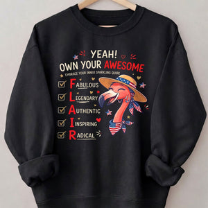 Yeah Own Your Awesome Embrace Your Inner Sparkling Quirks Flamingo Shirt - FlamingoAholic