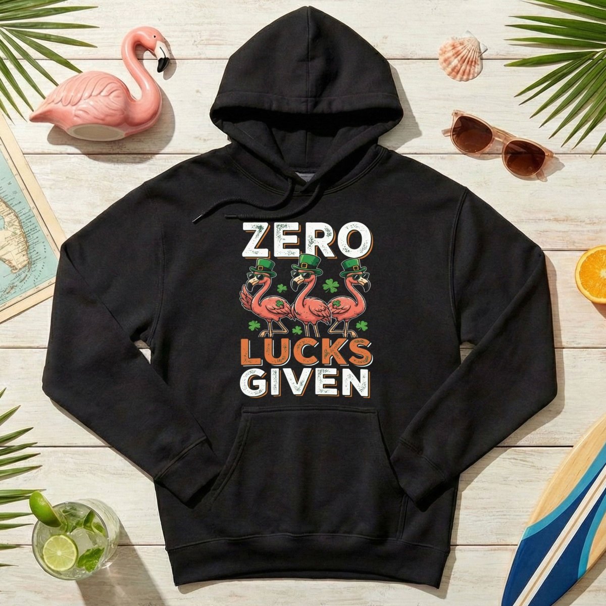 Zero Lucks Given Flamingo St. Patrick's Day Funny Saying T-Shirt - Sarcastic Irish Party Tee for Women - FlamingoAholic