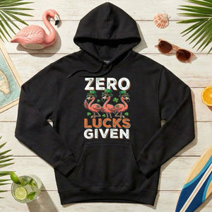 Zero Lucks Given Flamingo St. Patrick's Day Funny Saying T-Shirt - Sarcastic Irish Party Tee for Women - FlamingoAholic