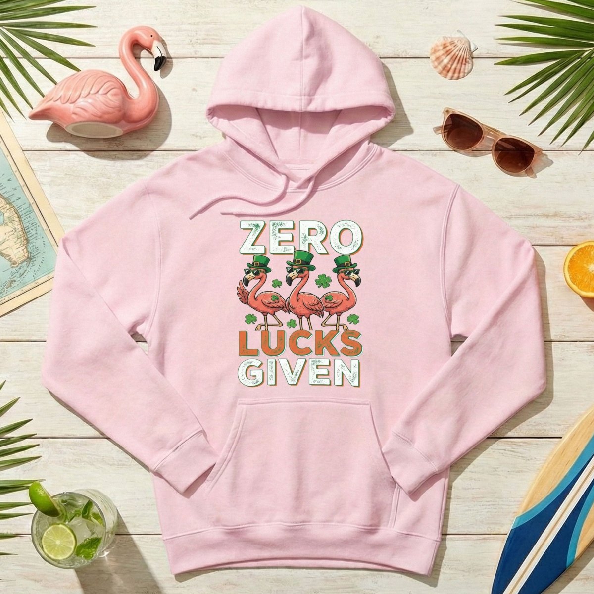 Zero Lucks Given Flamingo St. Patrick's Day Funny Saying T-Shirt - Sarcastic Irish Party Tee for Women - FlamingoAholic