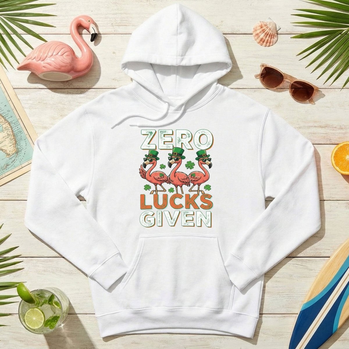 Zero Lucks Given Flamingo St. Patrick's Day Funny Saying T-Shirt - Sarcastic Irish Party Tee for Women - FlamingoAholic
