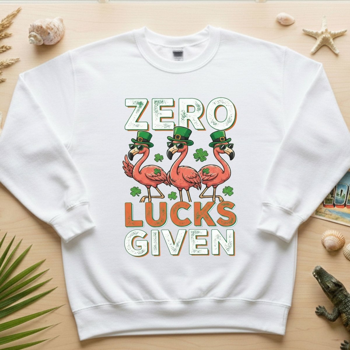 Zero Lucks Given Flamingo St. Patrick's Day Funny Saying T-Shirt - Sarcastic Irish Party Tee for Women - FlamingoAholic