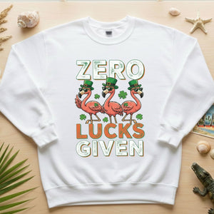 Zero Lucks Given Flamingo St. Patrick's Day Funny Saying T-Shirt - Sarcastic Irish Party Tee for Women - FlamingoAholic