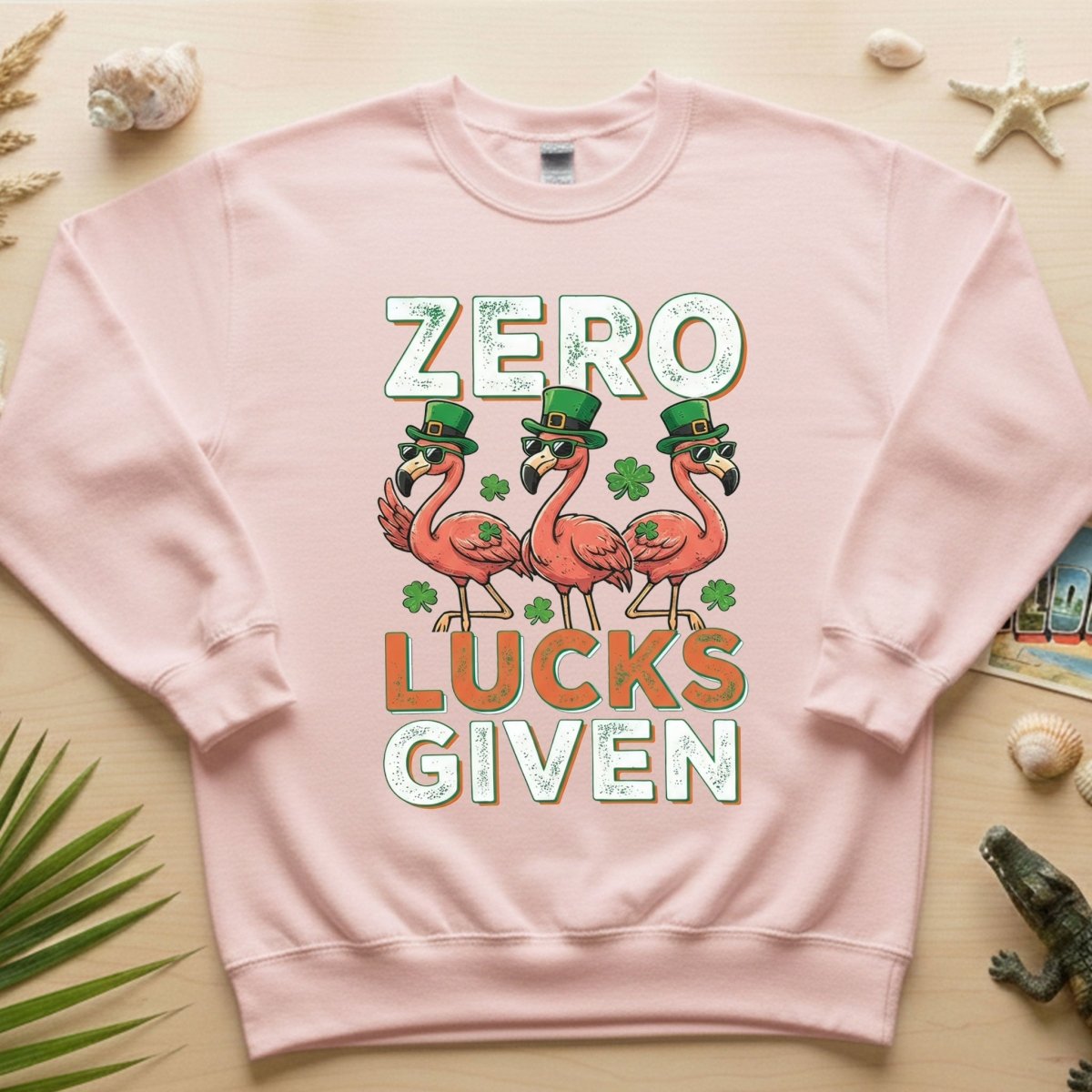 Zero Lucks Given Flamingo St. Patrick's Day Funny Saying T-Shirt - Sarcastic Irish Party Tee for Women - FlamingoAholic