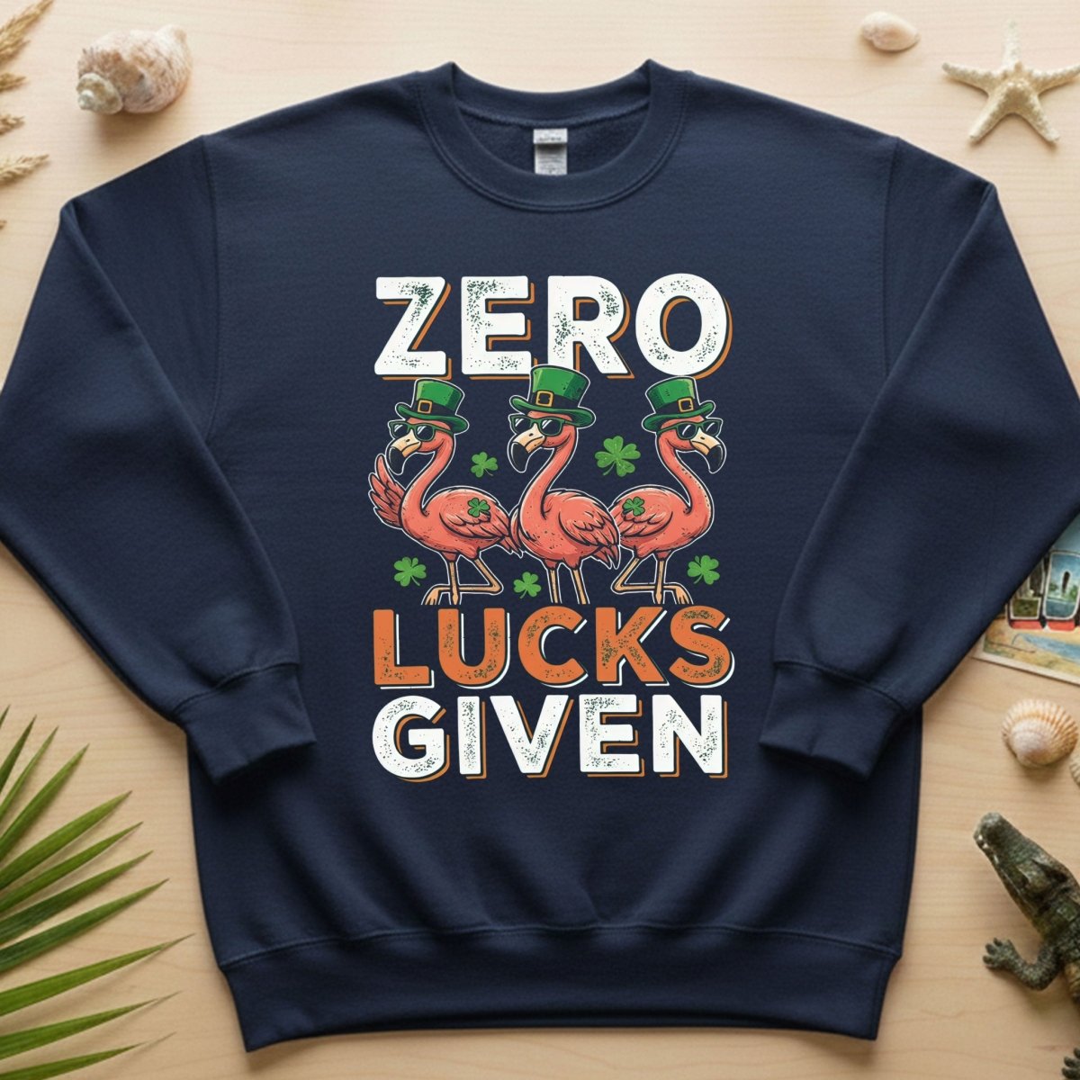 Zero Lucks Given Flamingo St. Patrick's Day Funny Saying T-Shirt - Sarcastic Irish Party Tee for Women - FlamingoAholic