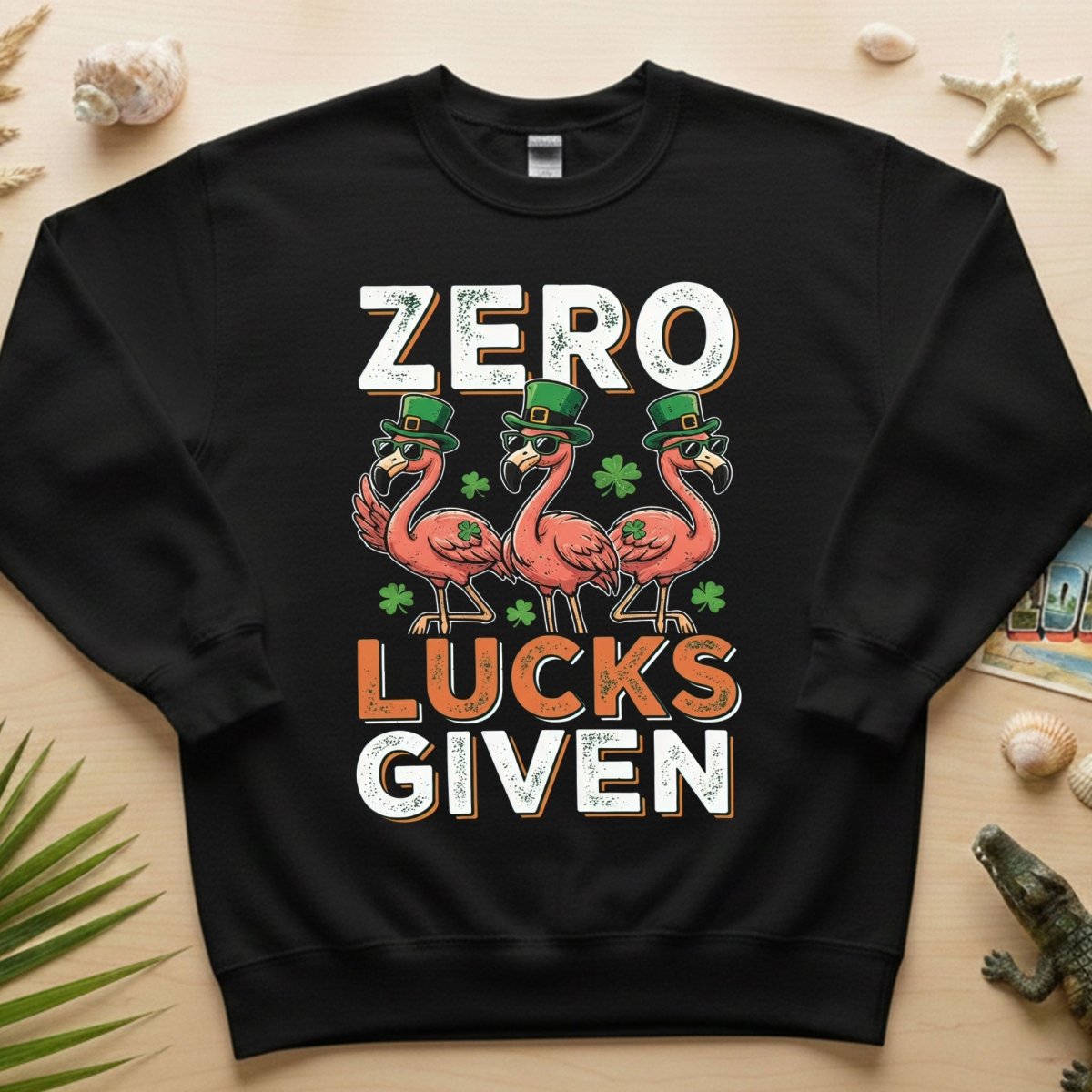 Zero Lucks Given Flamingo St. Patrick's Day Funny Saying T-Shirt - Sarcastic Irish Party Tee for Women - FlamingoAholic