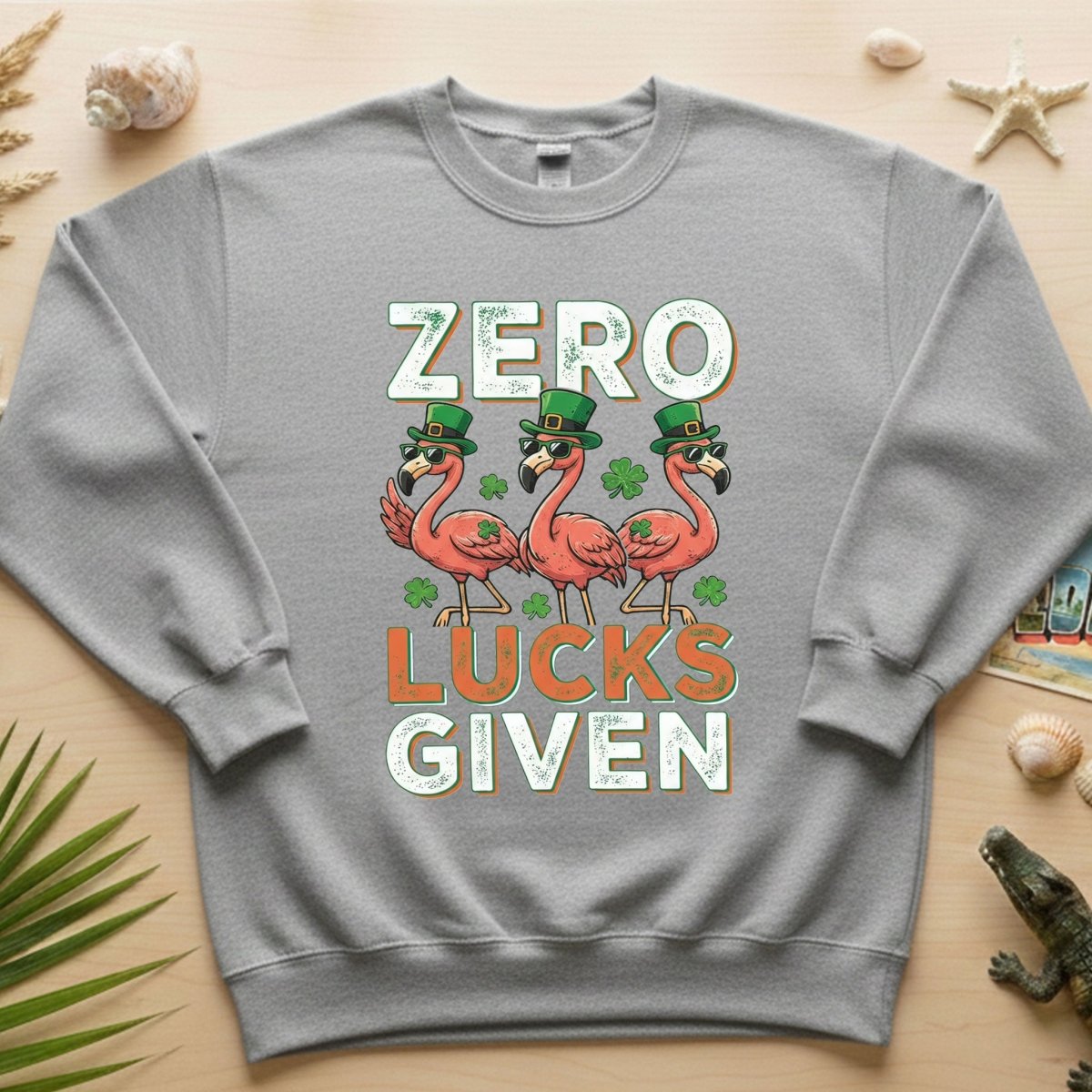Zero Lucks Given Flamingo St. Patrick's Day Funny Saying T-Shirt - Sarcastic Irish Party Tee for Women - FlamingoAholic