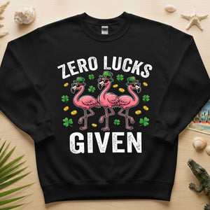 Zero Lucks Given Leprechaun Flamingo T-Shirt - Funny St. Patrick's Day Sarcastic Tee - FlamingoAholic