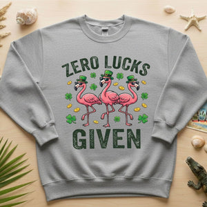 Zero Lucks Given Leprechaun Flamingo T-Shirt - Funny St. Patrick's Day Sarcastic Tee - FlamingoAholic