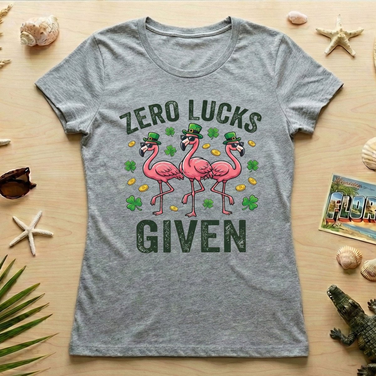 Zero Lucks Given Leprechaun Flamingo T-Shirt - Funny St. Patrick's Day Sarcastic Tee - FlamingoAholic