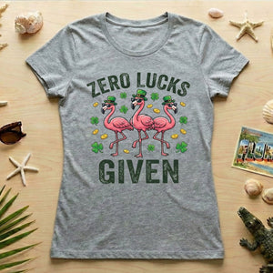 Zero Lucks Given Leprechaun Flamingo T-Shirt - Funny St. Patrick's Day Sarcastic Tee - FlamingoAholic