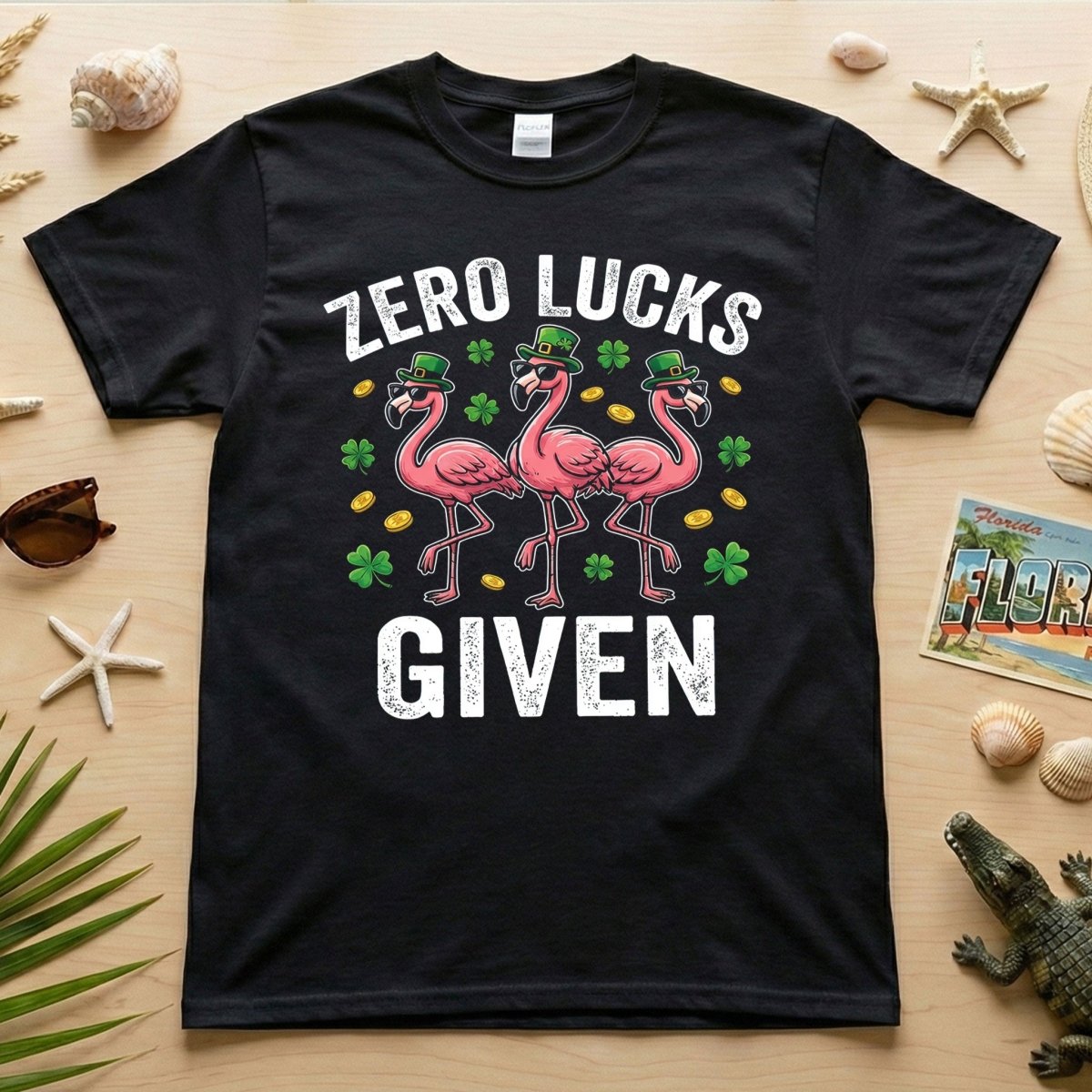 Zero Lucks Given Leprechaun Flamingo T-Shirt - Funny St. Patrick's Day Sarcastic Tee - FlamingoAholic