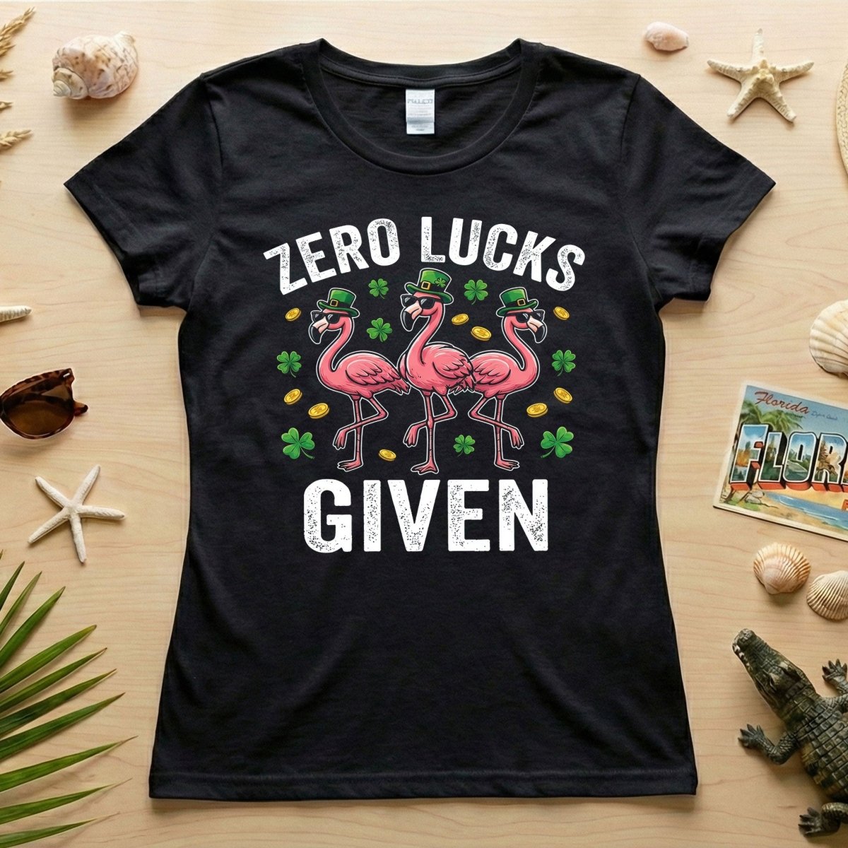Zero Lucks Given Leprechaun Flamingo T-Shirt - Funny St. Patrick's Day Sarcastic Tee - FlamingoAholic