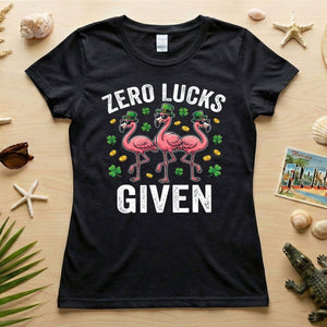 Zero Lucks Given Leprechaun Flamingo T-Shirt - Funny St. Patrick's Day Sarcastic Tee - FlamingoAholic