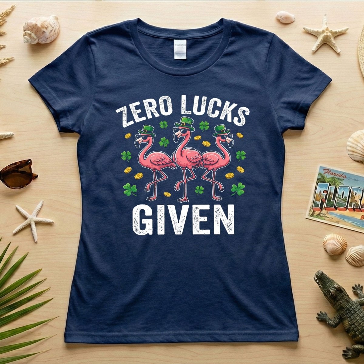 Zero Lucks Given Leprechaun Flamingo T-Shirt - Funny St. Patrick's Day Sarcastic Tee - FlamingoAholic