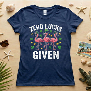 Zero Lucks Given Leprechaun Flamingo T-Shirt - Funny St. Patrick's Day Sarcastic Tee - FlamingoAholic