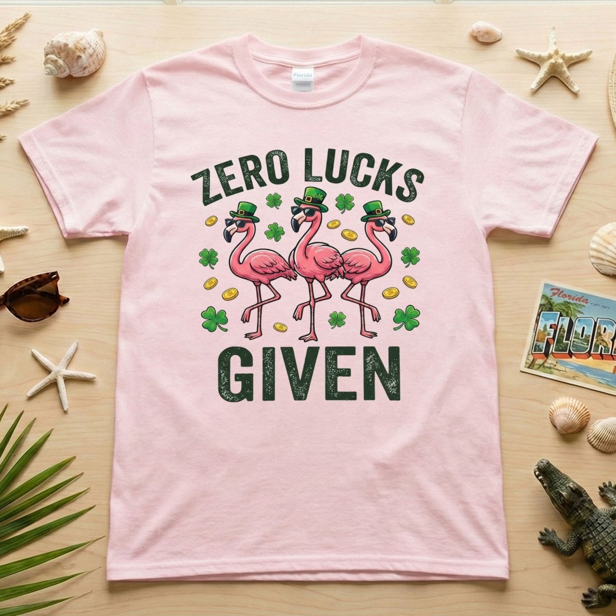 Zero Lucks Given Leprechaun Flamingo T-Shirt - Funny St. Patrick's Day Sarcastic Tee - FlamingoAholic