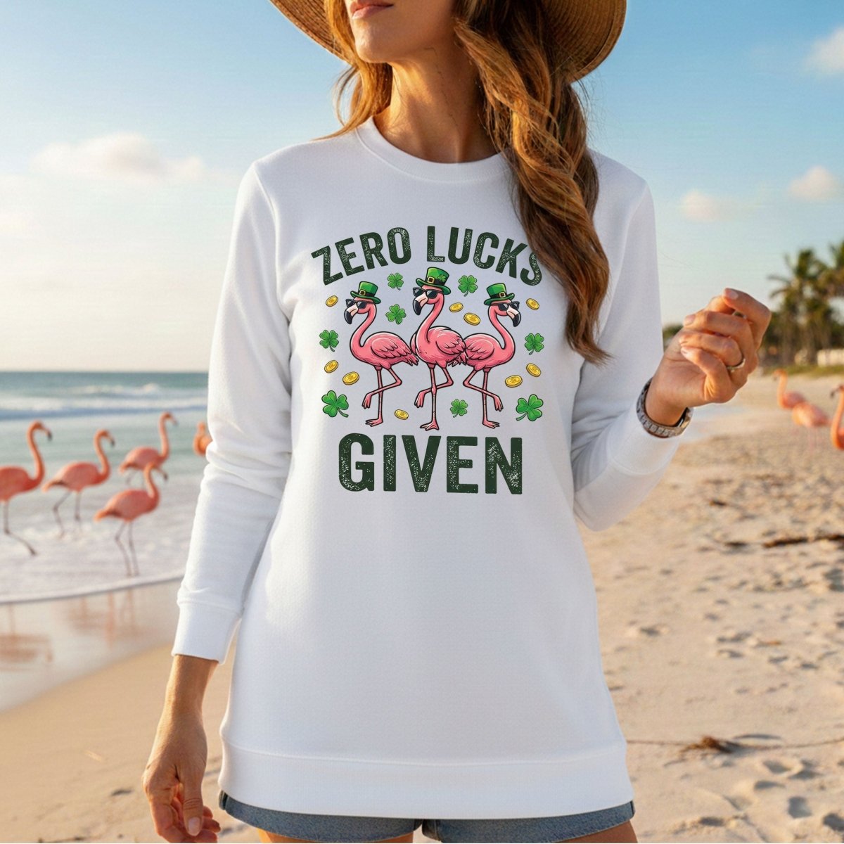 Zero Lucks Given Leprechaun Flamingo T-Shirt - Funny St. Patrick's Day Sarcastic Tee - FlamingoAholic