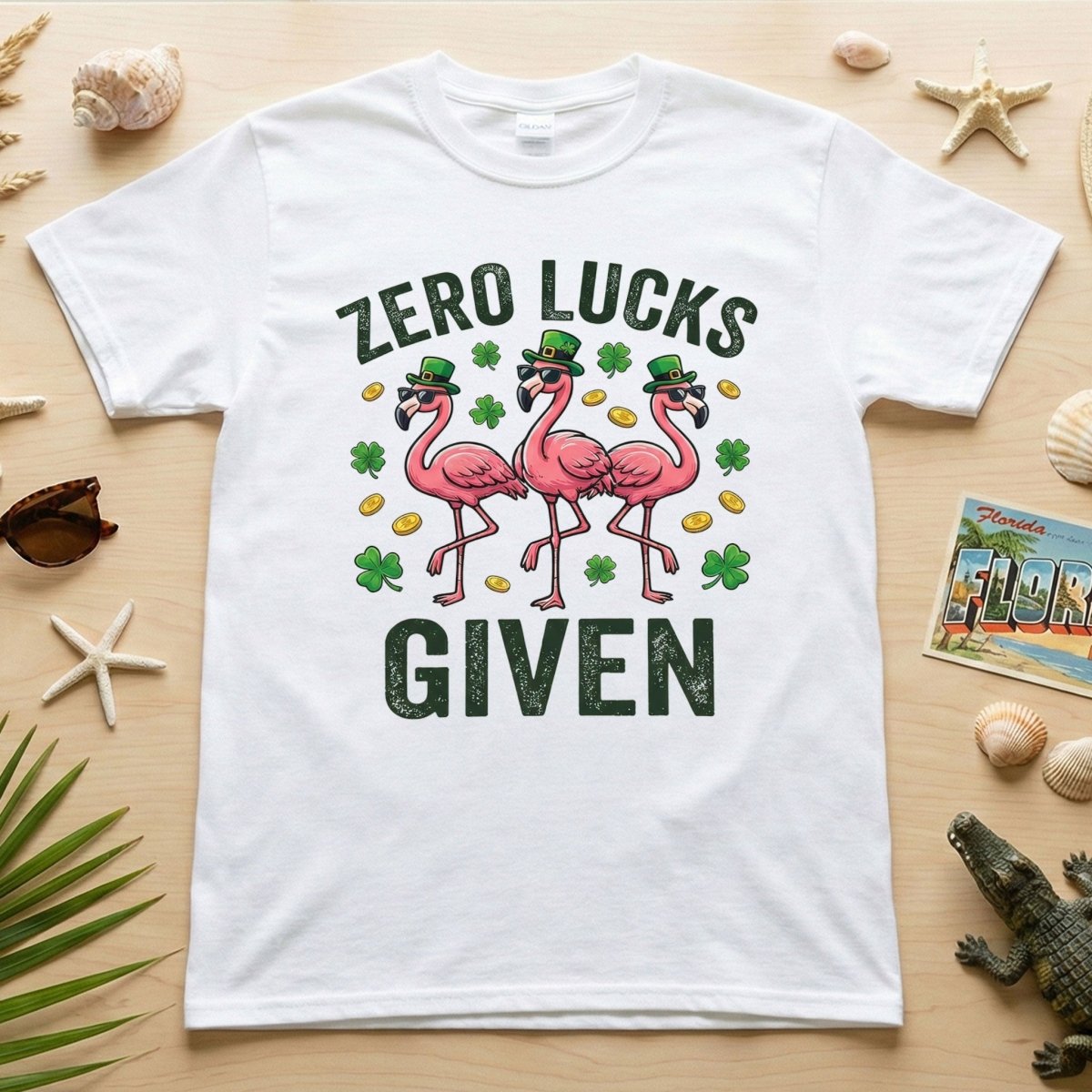 Zero Lucks Given Leprechaun Flamingo T-Shirt - Funny St. Patrick's Day Sarcastic Tee - FlamingoAholic