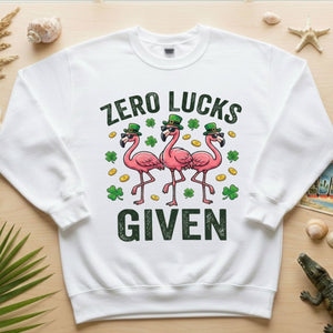 Zero Lucks Given Leprechaun Flamingo T-Shirt - Funny St. Patrick's Day Sarcastic Tee - FlamingoAholic