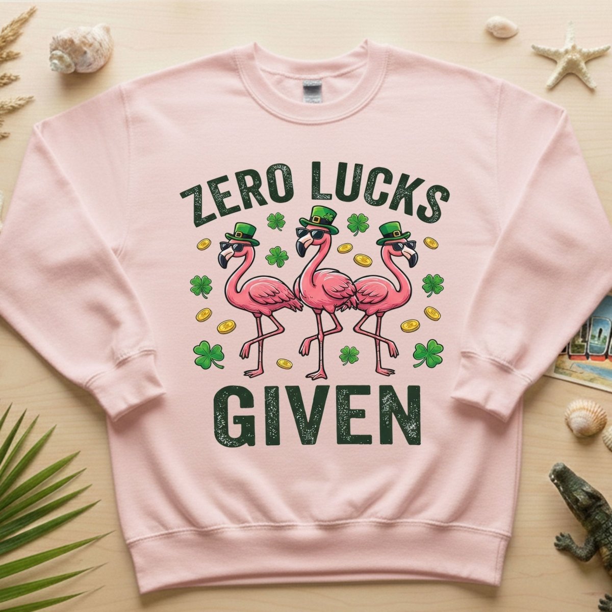 Zero Lucks Given Leprechaun Flamingo T-Shirt - Funny St. Patrick's Day Sarcastic Tee - FlamingoAholic