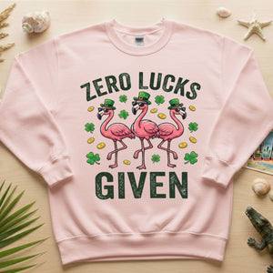 Zero Lucks Given Leprechaun Flamingo T-Shirt - Funny St. Patrick's Day Sarcastic Tee - FlamingoAholic