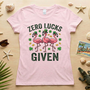 Zero Lucks Given Leprechaun Flamingo T-Shirt - Funny St. Patrick's Day Sarcastic Tee - FlamingoAholic