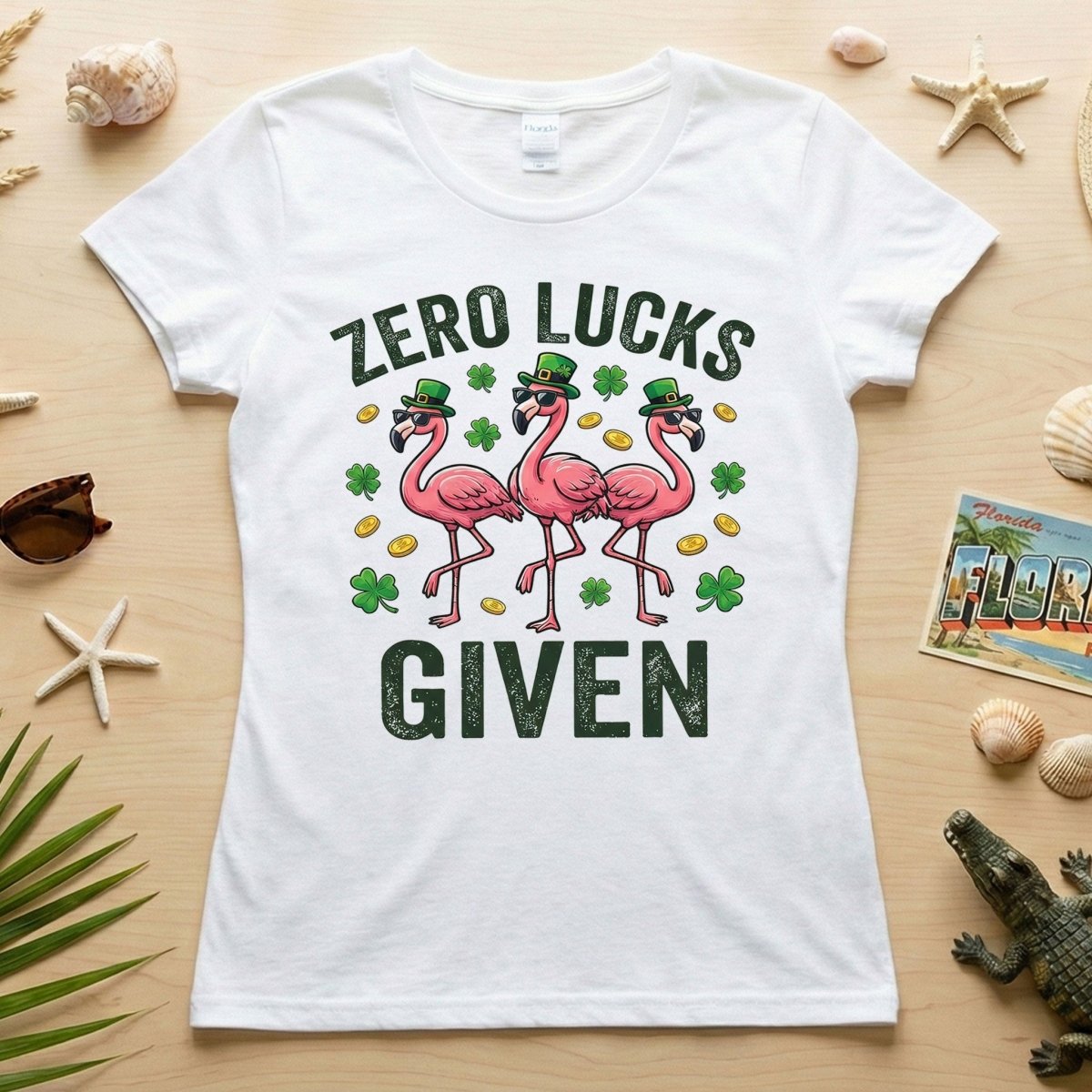 Zero Lucks Given Leprechaun Flamingo T-Shirt - Funny St. Patrick's Day Sarcastic Tee - FlamingoAholic